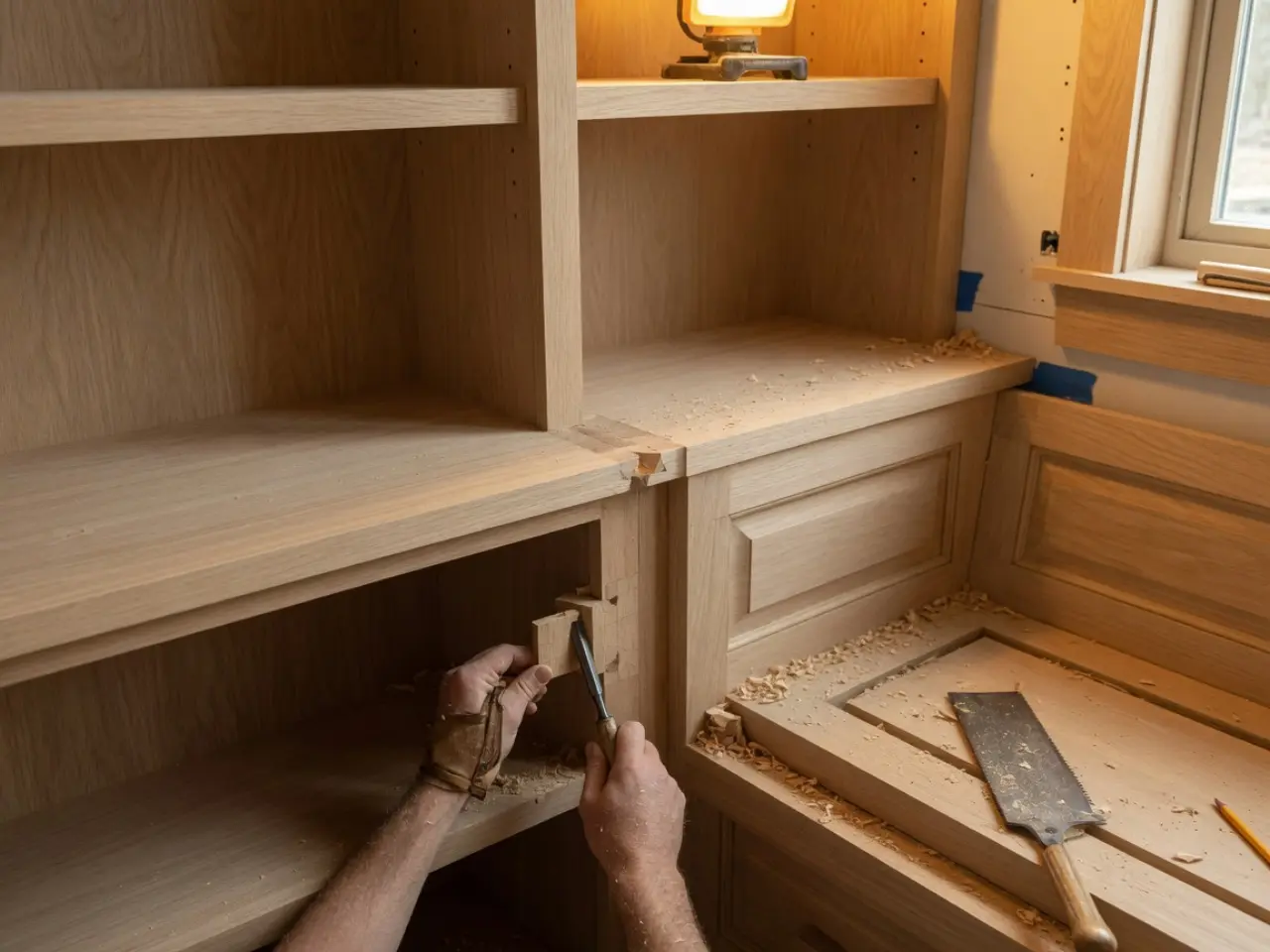 Oak built-ins being fitted